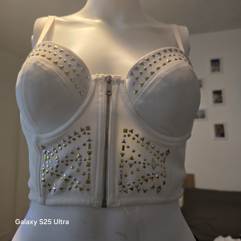 W082 Forever 21 White Studded Crop Top